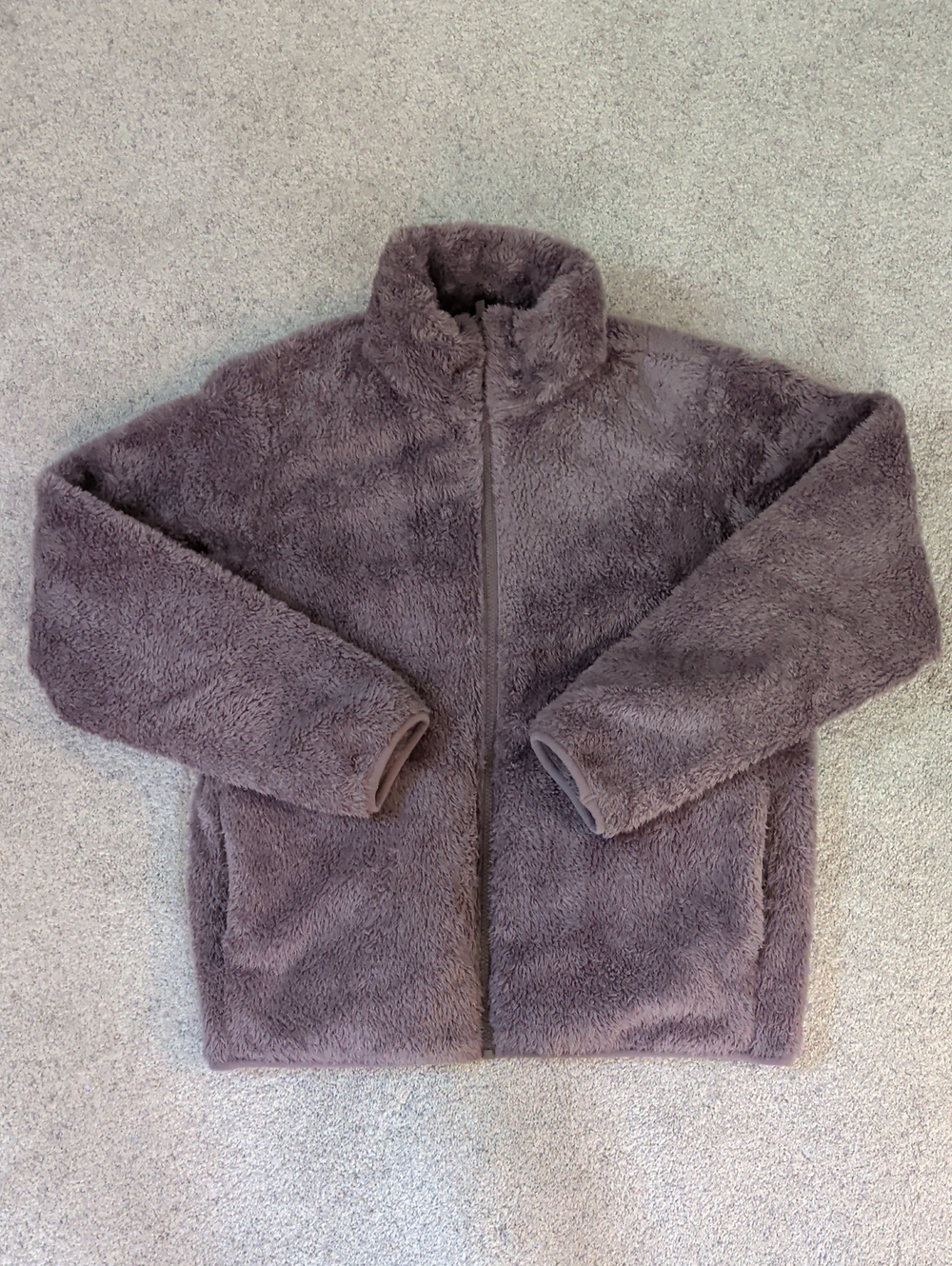 Uniqlo Womens Plush Full-Zip Jacket - Dark Grey Taupe Brown
